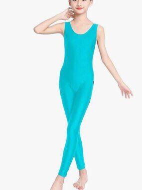 Girls Spandex Tank Dance Unitard Kids Dancewear in Blue  L 7-10